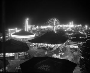 Carlisle Fair at the Carlisle Fairgrounds at night. Image courtesy of the Cumberland County Historical Society.